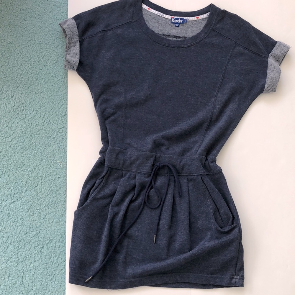 Ked’s Navy Blue Sweatshirt Dress with Tie Waist